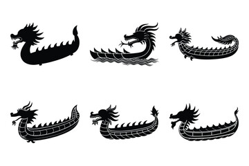 Traditional Dragon Boat Silhouettes Asian Cultural Symbol. Chinese Festival dragon vector art illustration