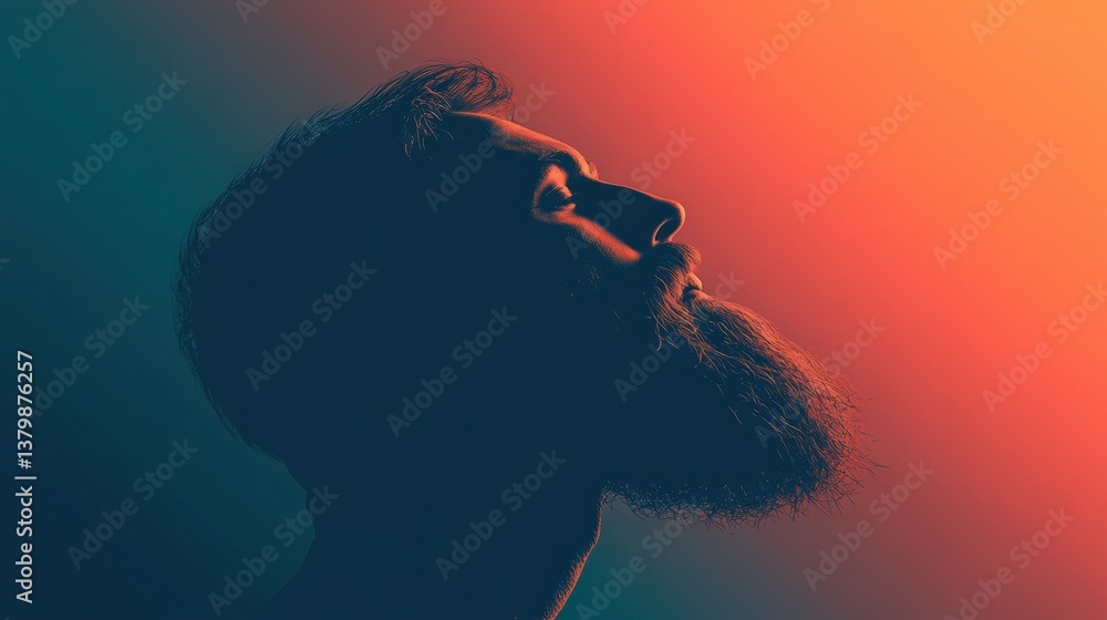 Aufkleber silhouette of a beard shape against a vibrant gradient background with space for creative text