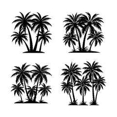 Set of palm tree silhouettes for tropical beach and summer illustration