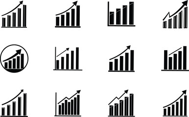 Growth Chart Icons Business Success, Progress, Data, Statistics, Trends