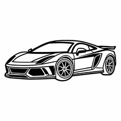 Black sports car and classic black and white car isolated on a white background