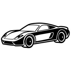 Fototapeta premium Black sports car and classic black and white car isolated on a white background