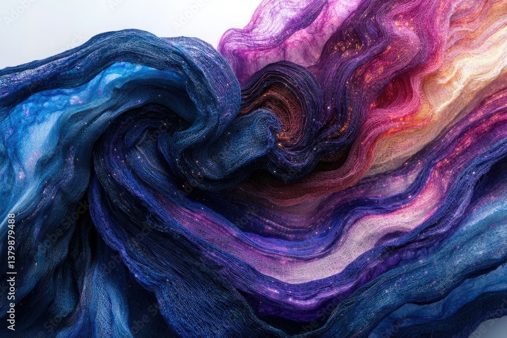 Aufkleber Abstract swirling layers of textured material with cosmic colors, creating a flowing and dreamy visual experience.