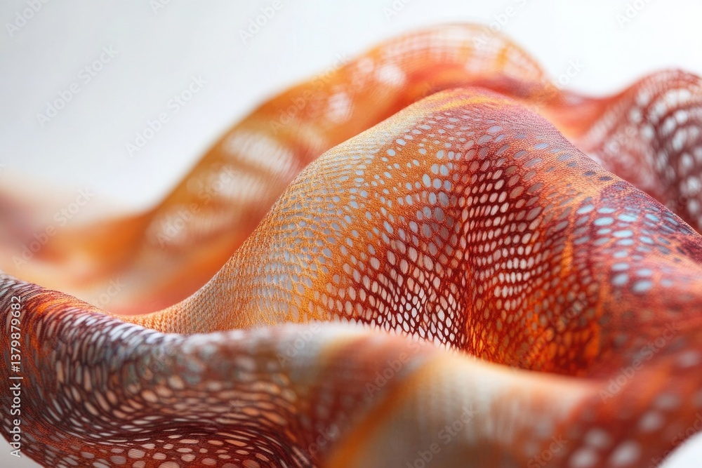 Aufkleber an abstract close-up of a wavy, textured fabric with an orange and white pattern and small holes.