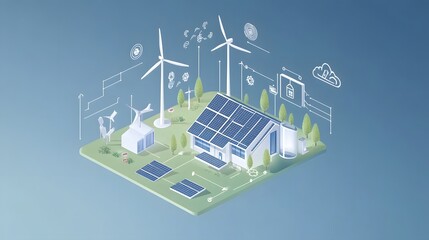 Futuristic Renewable Energy Smart Home Infographic Illustration in Vector Style