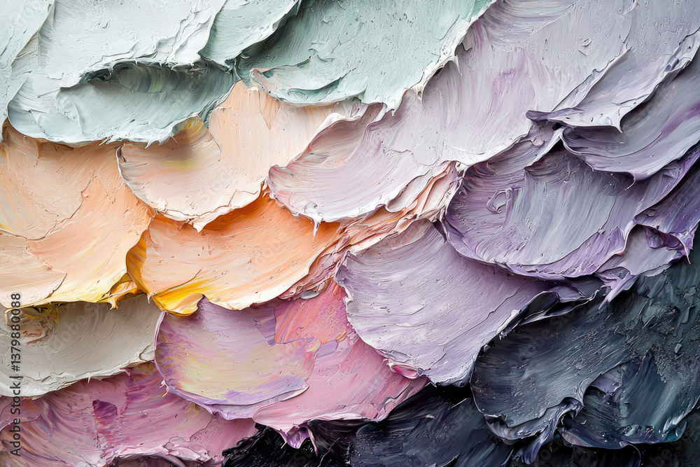 Poster abstract impasto painting with pastel colors and thick texture, creating a visually captivating artw