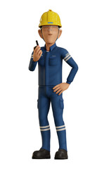 Isolate industrial operator is operating walkie-talkie
