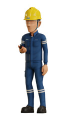 Isolate industrial operator is operating walkie-talkie
