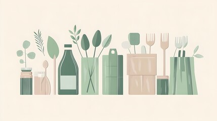 Elegant Minimalist Vector Set of Sustainable Products and Eco-conscious Packaging