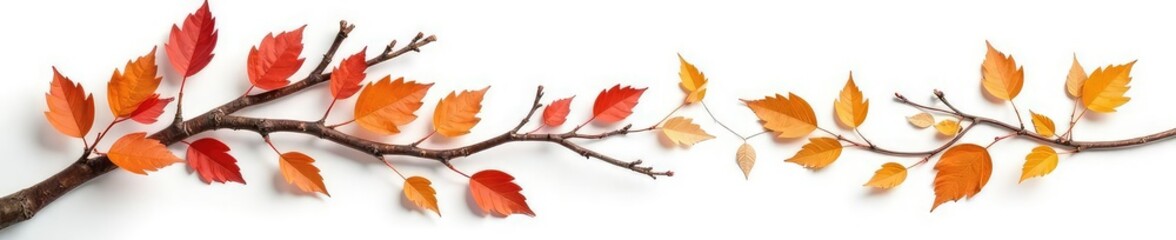 Naklejka premium Dried twig branches with leaves on white background, leafy, autumn