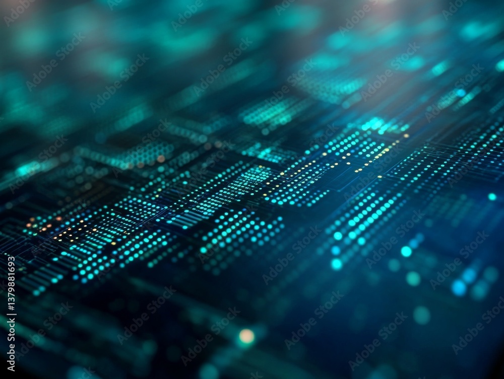 Poster digital circuit board with glowing blue connections showcasing modern technology and innovation in e