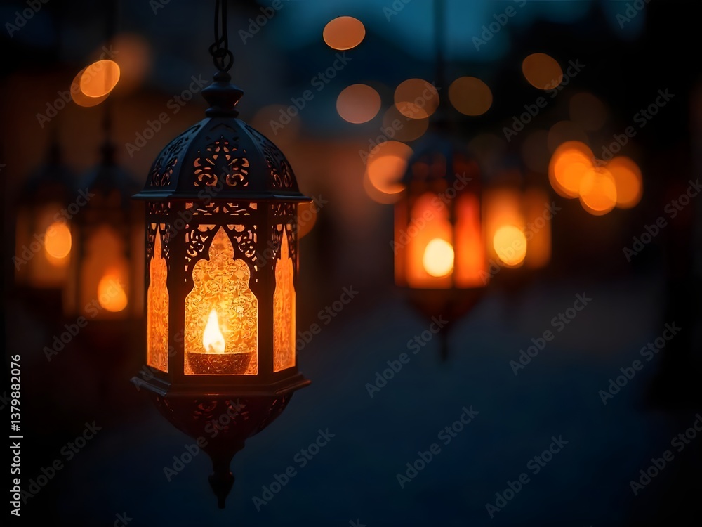 Poster generative ai the enchanting glow of lanterns, a string of hanging glowing lanterns create a magical