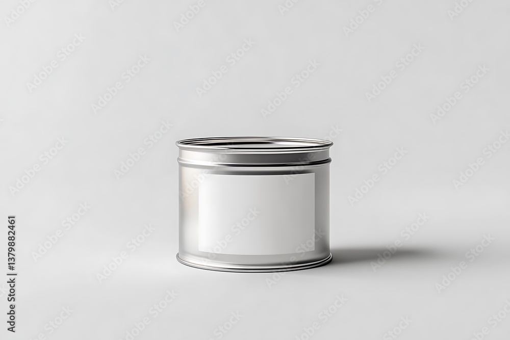 Poster silver metallic jar isolated on white background with square label space for text