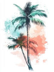 Tropical Palm Trees with Abstract Watercolor Splash Design