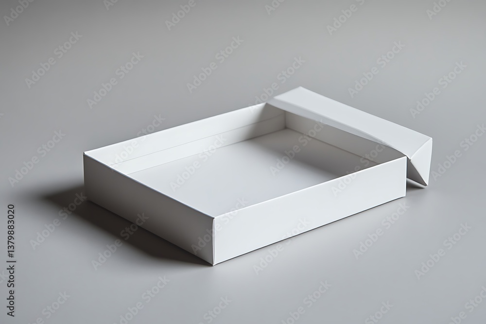 Poster simple open white box mockup on light gray background with lid mockup design