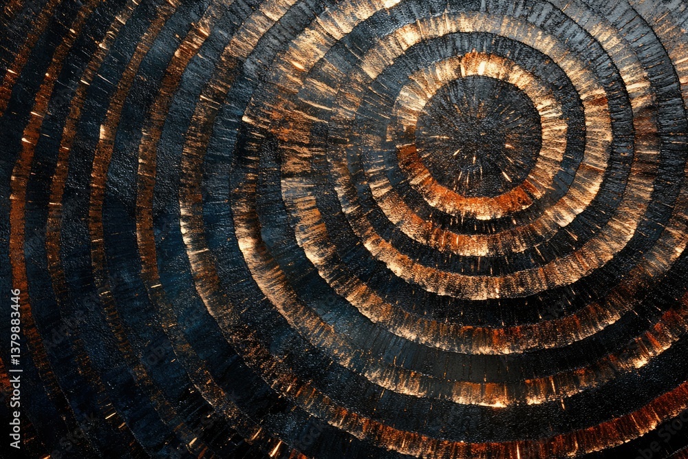 Aufkleber Abstract concentric circle pattern with dark and gold texture, creating a visually captivating and hypnotic design.