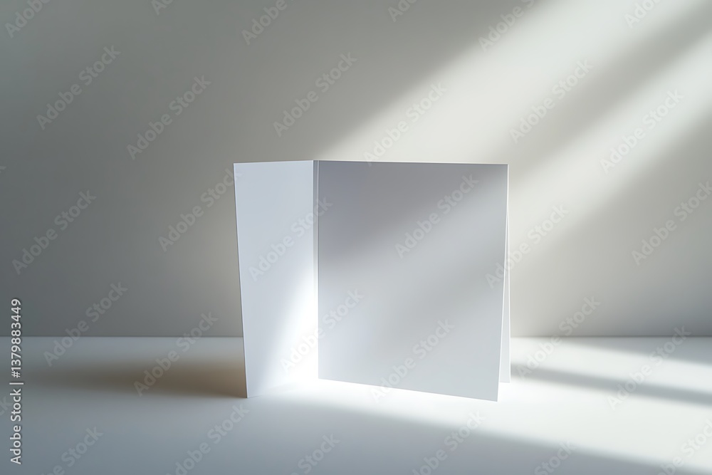 Poster simple white card standing with soft light and shadow on clean white background