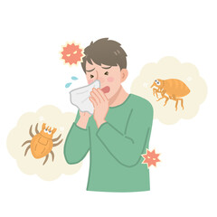 ハウスダストによるアレルギー症状に苦しむ男性