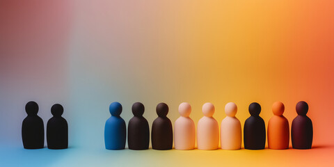 Diversity and Inclusion: A visually compelling array of wooden figures showcases the essence of diversity and inclusion in a vibrant rainbow spectrum, illustrating concepts of community and equality.