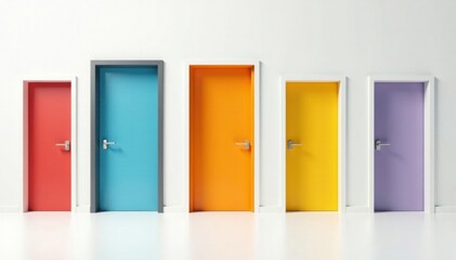 Doors in various states of opening and closing against a clean white background, architectural elements, interior design, open doors