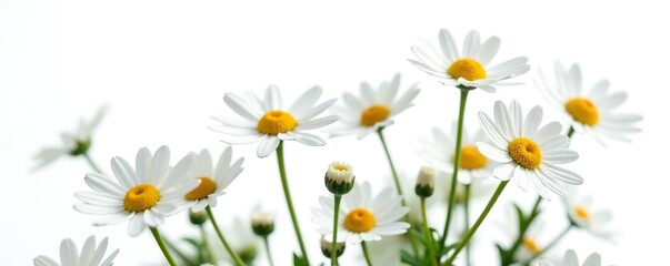 Chamomile flowers isolated on white background with crisp details,  bloom,  flowers