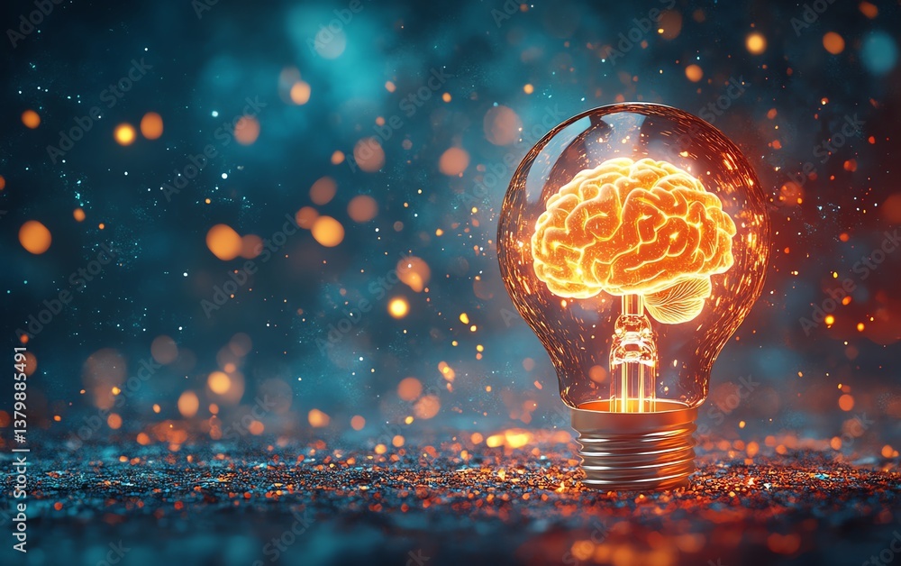 Aufkleber conceptual light bulb with a glowing human brain inside, representing innovative ideas and insight, 