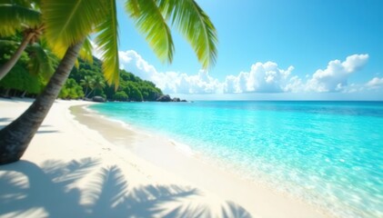 Blur beautiful shiny sparkling tropical blue sea beach with crystal clear waters and white sandy shore, perfect for a summer vacation,  ocean,  blue