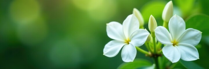 Fototapeta premium Close-up of blooming Stephanotis or Madagascar jasmine with white fragrant flowers in full bloom, close-up, greenery