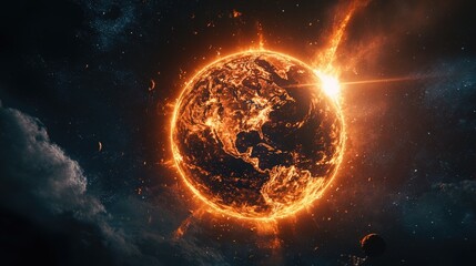 Obraz premium Earth Sun. Sunrise over the Planet Earth in Space with Global Warming Concept