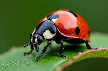 Ladybug sitting on a flower leaf warm spring day on a leaf insect beetle