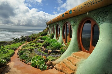 Earthship. Enchanting Skyline: Unique Green Architecture in Desert Landscape