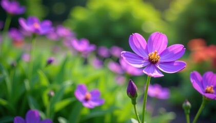 Close-up of vibrant purple flowers blooming in a lush garden,  botanical,  flora