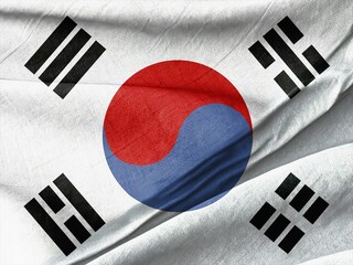 Waved Textured Arafed flag of south korea with black and white stripes Symbolizing National Identity and Unity