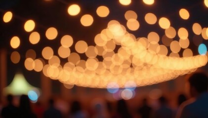 Blurred festival lights create a dreamy bokeh effect on a cream background,  outdoor,  decoration
