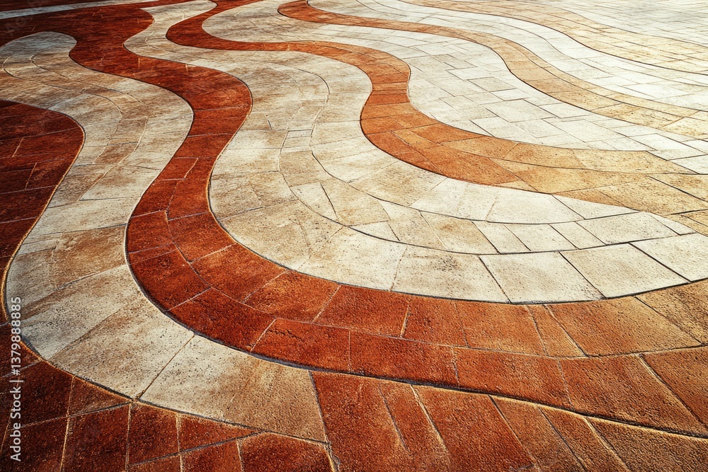 Aufkleber A paved ground displaying red and beige wavy pattern, creating an attractive flooring design with textured blocks and eye-catching curves.