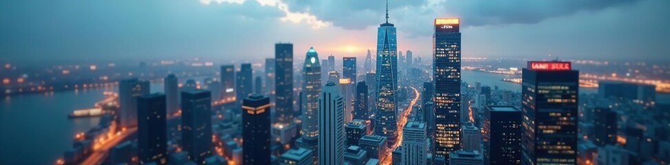 Fototapeta premium Blurred image of urban skyscrapers creating a modern cityscape, futuristic, colorful