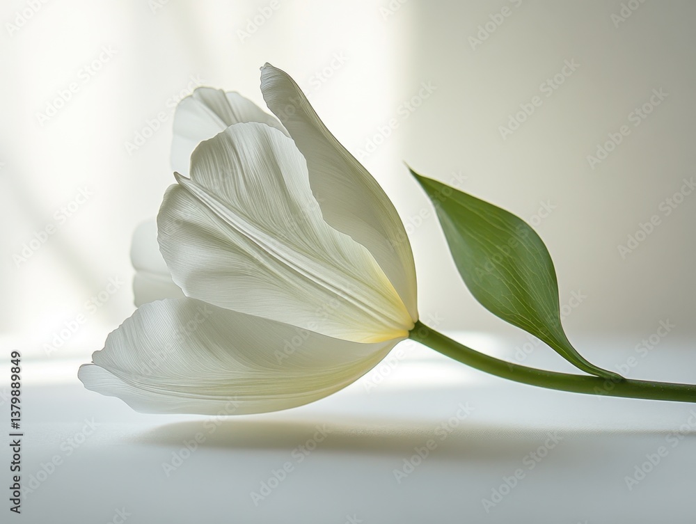 Poster a beautiful flower with a green stem displaying soft curves and vibrant colors in an artistic compos