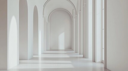 Fototapeta premium Elegant minimal luxury space with soft tones modern architecture bright hallway contemporary design serene atmosphere