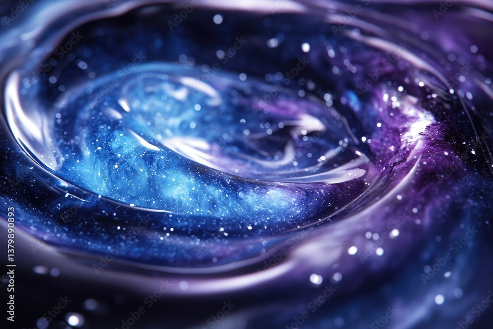 Poster abstract cosmic vortex with swirling blues and purples, resembling a galaxy or nebula in a three-dim