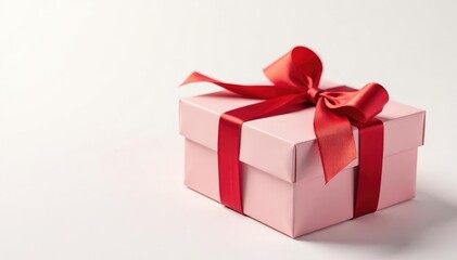 Elegant red ribbon tied gift boxes on white background, wrapping, celebration, art