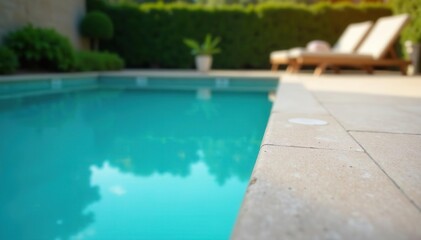 Obraz premium Close-up of Pool Edge with Blurred Backyard, water, summer