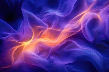 Fototapeta premium Abstract flowing fabric in shades of purple and gold, creating a dreamy, ethereal and glowing effect.