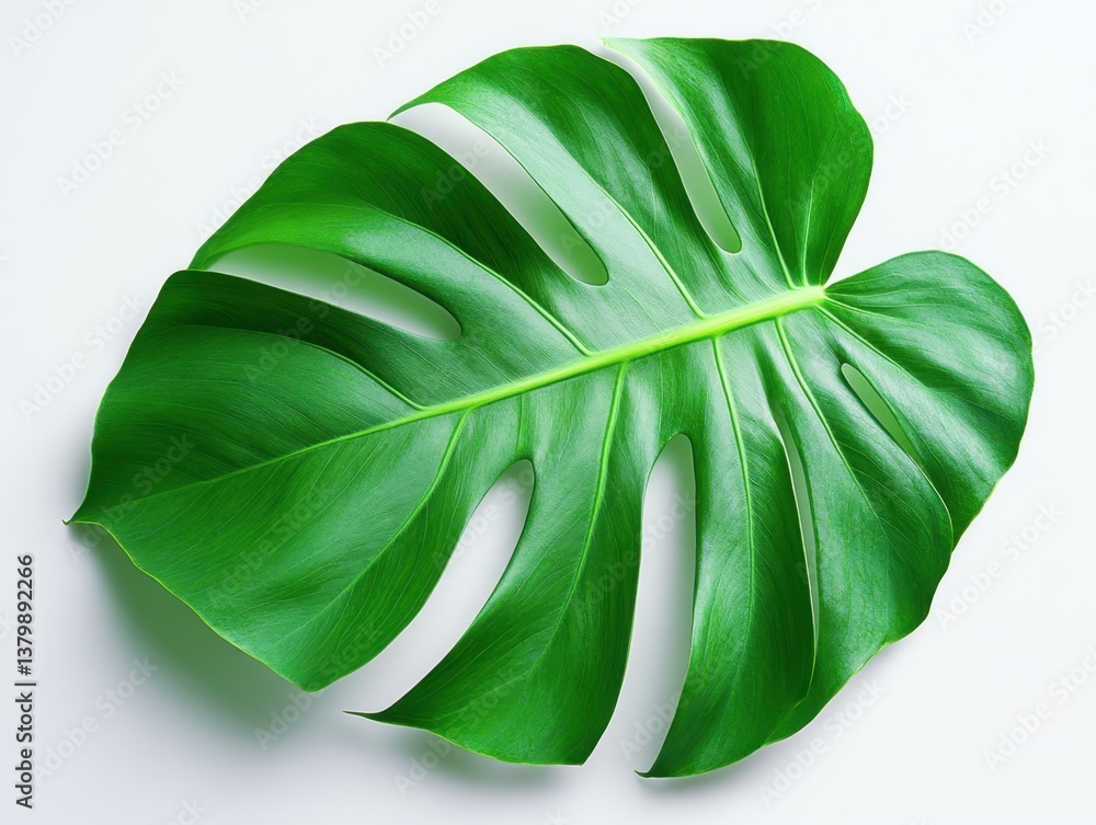 Poster fresh green monstera leaf with natural textures and unique shape isolated on a white background for 