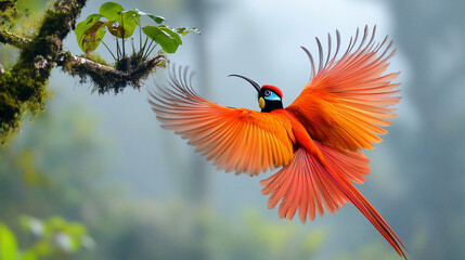 Raggiana Bird-of-Paradise’s Fiery Dance - Misty Jungle Backdrop in 4K