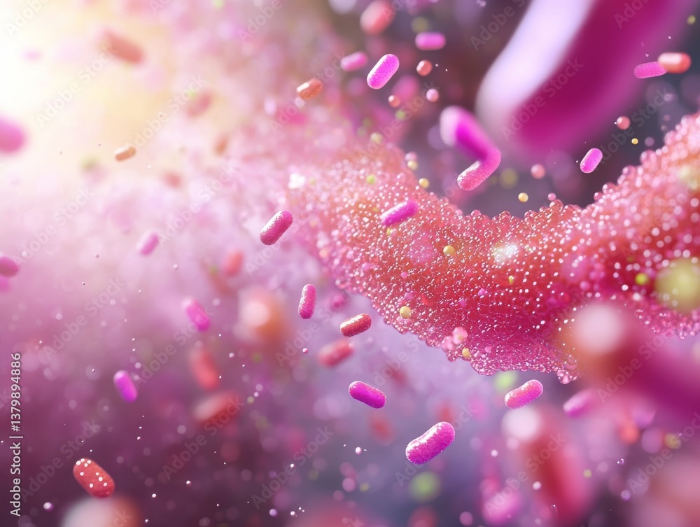 Aufkleber Vibrant microscopic life forms interact in a colorful abstract environment showcasing cellular diversity and movement
