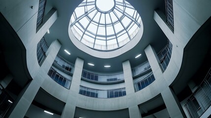 Obraz premium Skylight Atrium Cylindrical Building with Balconies