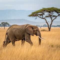 Fototapeta premium a elephant in the african savanna