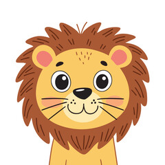 Cute lion face in flat style