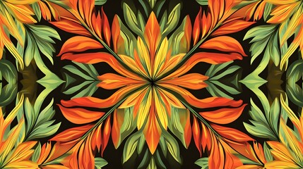 Symmetrical Abstract Floral Pattern with Ornamental Leaf Design