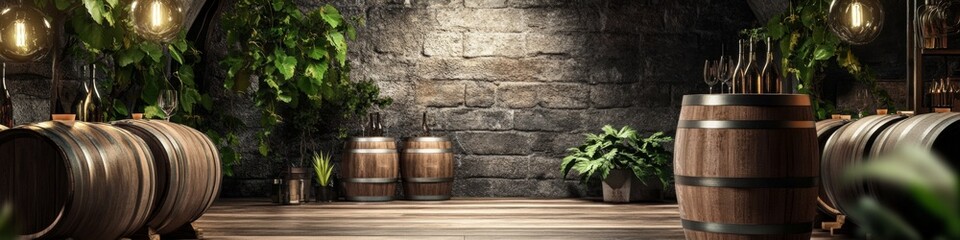 Rustic Wine Cellar with Wooden Barrels